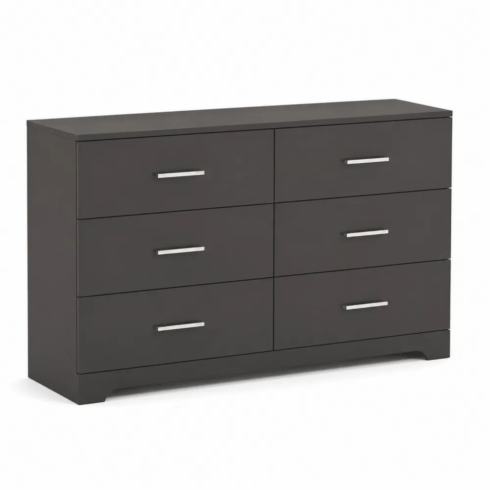 Commode 6 tiroirs en bois composite avec poignées métalliques