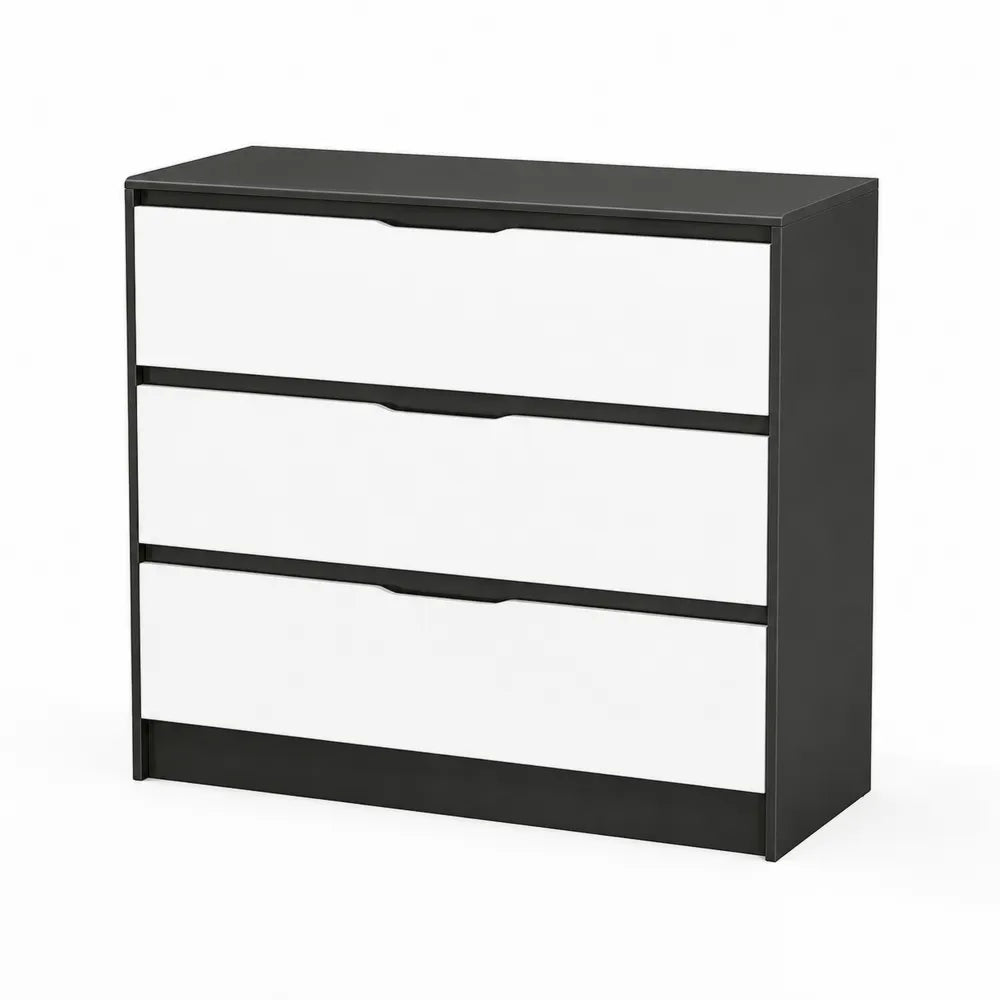 Commode 3 tiroirs en Bois et MDF Noir et Blanc 80x40x70 cm