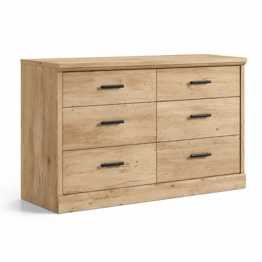 Commode en bois à 6 tiroirs avec poignées en métal