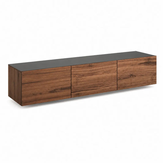 Meuble TV en Bois de Noyer avec Plateau Noir 180 cm