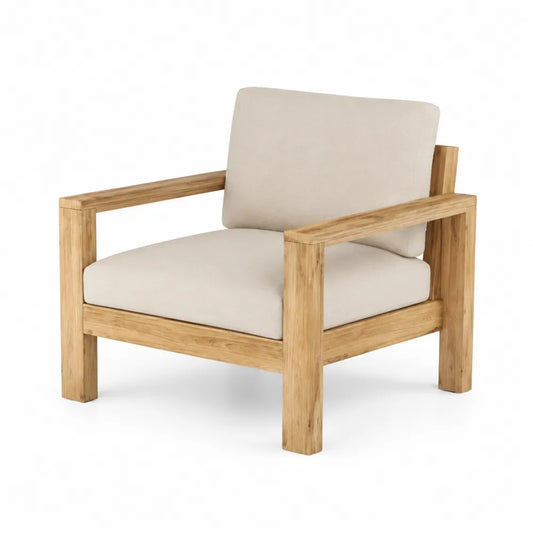 Fauteuil en teck avec coussins en polyester beige