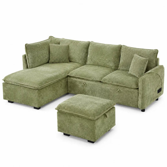 Canapé d'angle en tissu avec ottoman et rangement 270x190 cm
