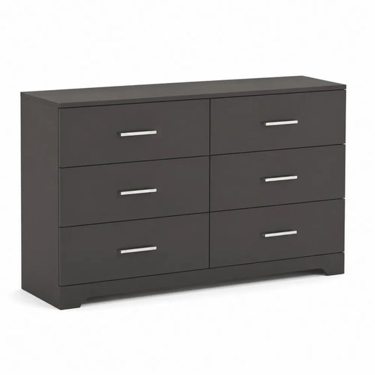 Commode 6 tiroirs en bois composite avec poignées métalliques