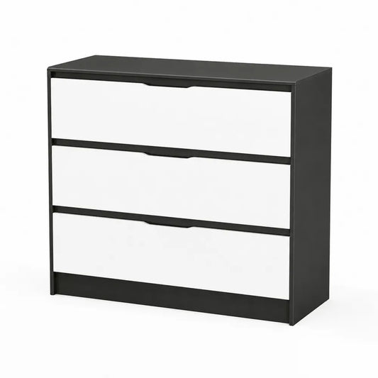 Commode 3 tiroirs en Bois et MDF Noir et Blanc 80x40x70 cm